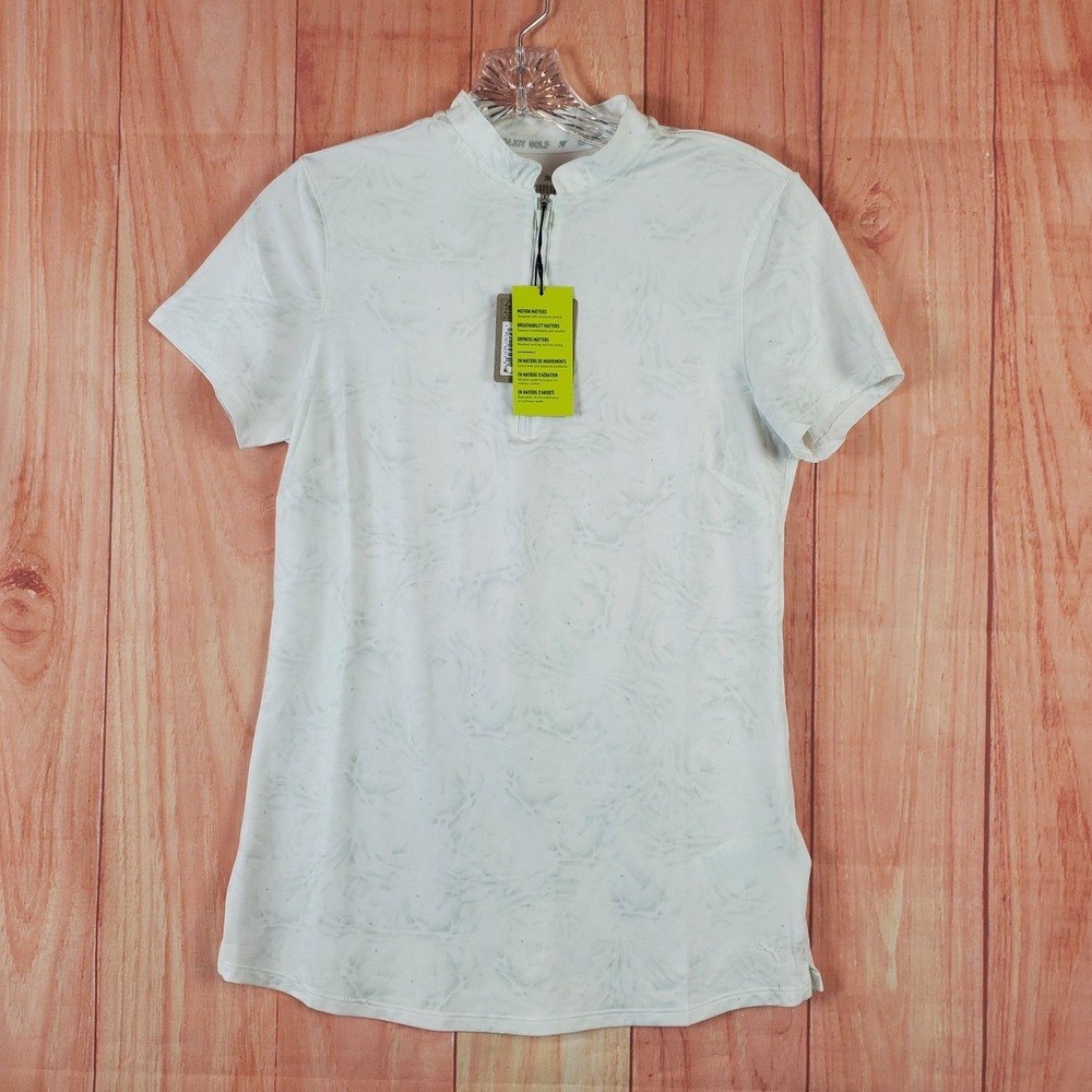 Puma Mattr Polo Shirt Womens XS White All Over‎ Print Quarter Zip Golf